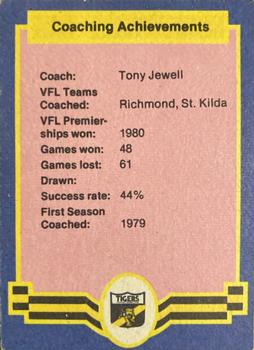 1986 Scanlens VFL #131 Tony Jewell Back